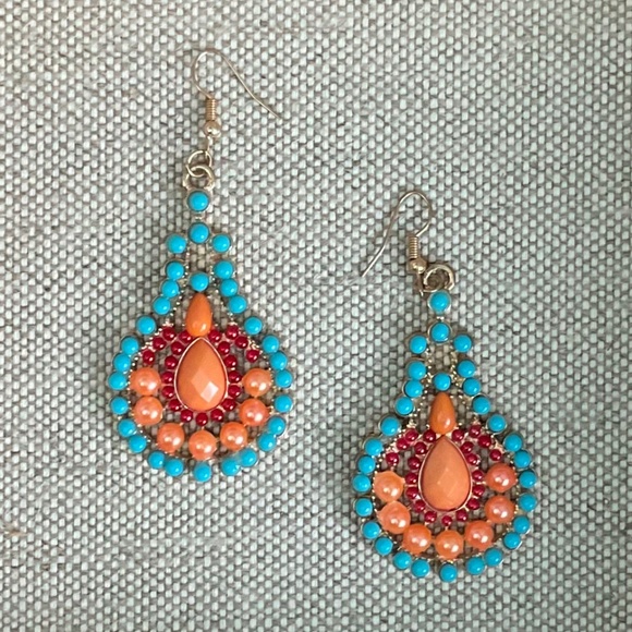 Faux Coral & Turquoise Drop Earrings - Picture 1 of 2